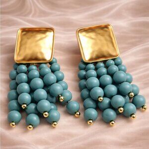 Vintage Blue Cascade Beaded Earrings